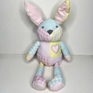Pottery Barn Kids Bunny Rabbit Gingham Seersucker Patchwork Stuffed Animal 23"